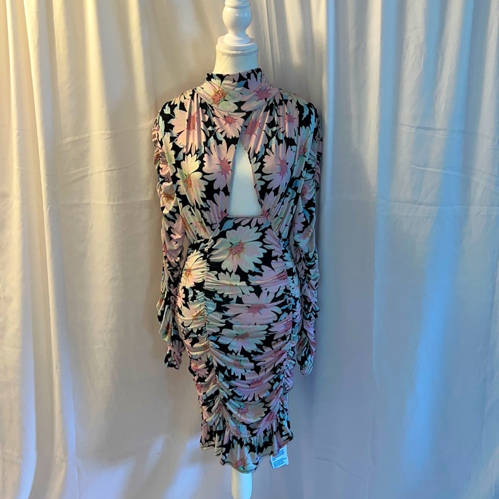ASOS Designs Long Sleeve Sexy Ruched Floral Print Mini Party Dress Size 8